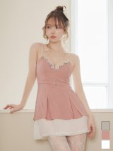 送料無料！キャミソール/ペプラム/チュール/プリーツ/ビジュー/Aライン/谷間見せ/ミニドレス/キャバドレス【XS-Mサイズ/3カラー】【予約商品/5月中旬発送予定】[OF01]【SB】dzwAG