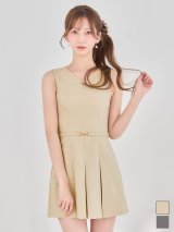 送料無料！プリーツ/Aライン/ウエストマーク/ノースリーブ/ラメ/スーツ生地/胸閉じ/ミニドレス/キャバドレス【XS-Lサイズ/2カラー】[OF01]【SB】dzwuIA