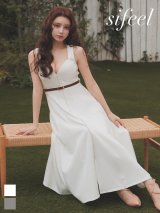 送料無料!【sifeel/シフィール】バイカラー/パイピング/ノースリーブ/ベルト/フレア/無地/ロングドレス/キャバドレス【S-Mサイズ/2カラー】【予約商品/4月下旬発送予定】[OF0] 【SB】dzmvLD