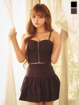 送料無料！スーツ生地/ラメ/フロントジップ/ノースリーブ/谷間見せ/フリル/ティアード/ローライズ/セットアップ/ミニドレス/キャバドレス【XS-Mサイズ/2カラー】[OF01]まみ着用【SB】dzjvAGY