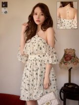 送料無料！花柄/オフショル/Aライン/ホルターネック/シフォン/ティアード/フレア/ミニドレス/キャバドレス【S-Mサイズ/2カラー】[OF01] ゆめ着用【OZ】SBdzmBF