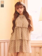 送料無料！ドット/3段ティアード/シフォン/ビジュー/フレアー/アメスリ/ワンピース/ミニドレス/キャバドレス【XS-Mサイズ/2カラー】[OF01]まみ着用【SB】IA【予約商品/9月中旬発送予定】