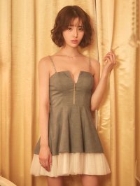 送料無料！キャミソール/ジップ/チェック柄/スーツ生地/チュール/フレア/ミニドレス/キャバドレス【XS-Mサイズ/1カラー】【予約商品/9月上旬発送予定】[OF01]天海りこ着用【SB】dzqvAG