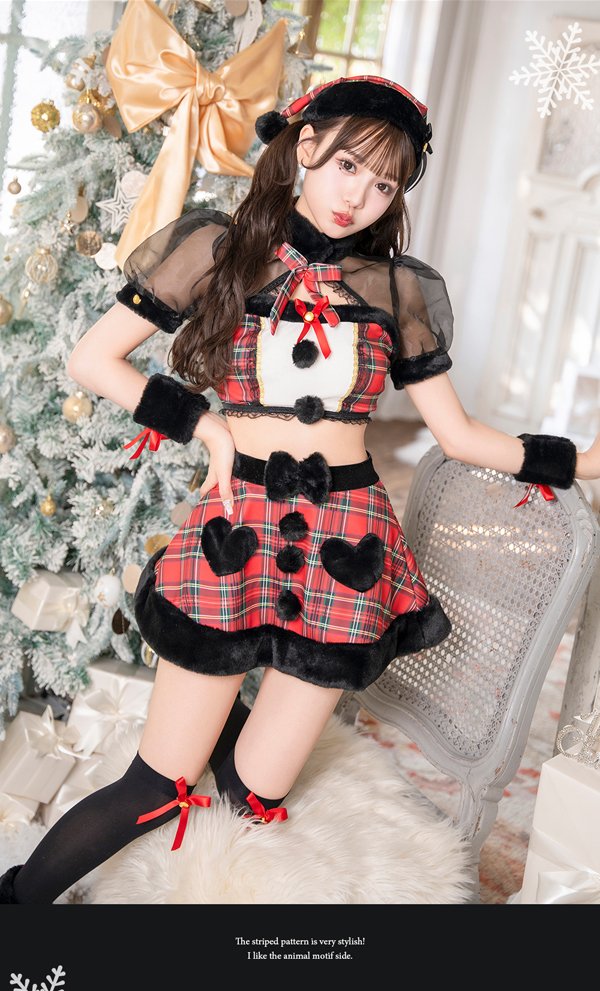 画像3: 【即日発送】【クリスマスコスプレ6点セット】【Malymoon/マリームーン】ラブリーチェックブラックサンタ【フリーサイズ/1カラー】[OF03]