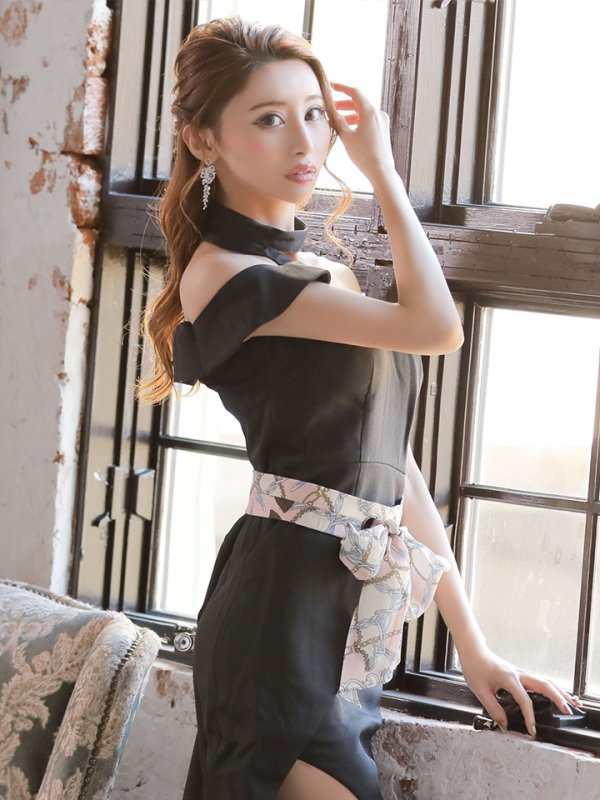 画像3: SALE!ワンカラー/スカーフベルト/谷間魅せ/キャバドレス/ミニドレス【S-Mサイズ/1カラー】[OF03]【YN】dz