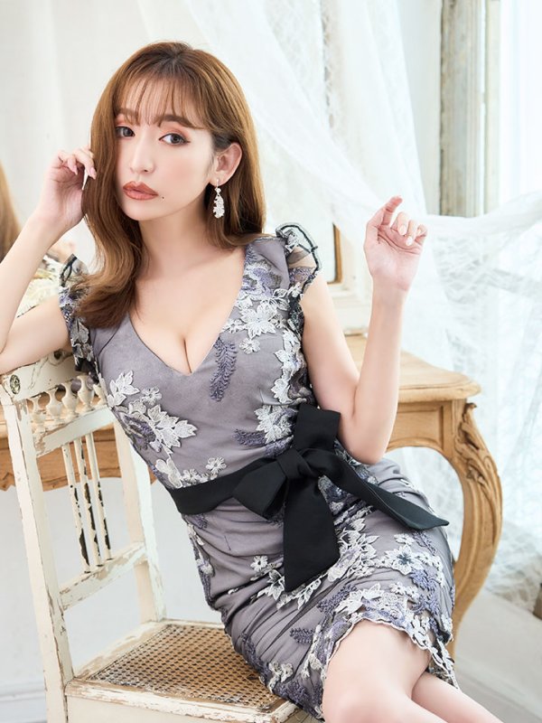 画像8: 再入荷！ラグジュアリーフラワー/花柄刺繍/リボンベルト/キャバドレス/ミニドレス【S-XLサイズ/1カラー】[OF03-X]【YN】dz