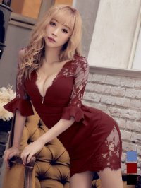 刺繍レース/フェイクレース/谷間魅せ/タトゥー隠し/ハーフスリーブ/キャバドレス/ミニドレス【S-XLサイズ/1カラー】[OF03-U]【YN】dz