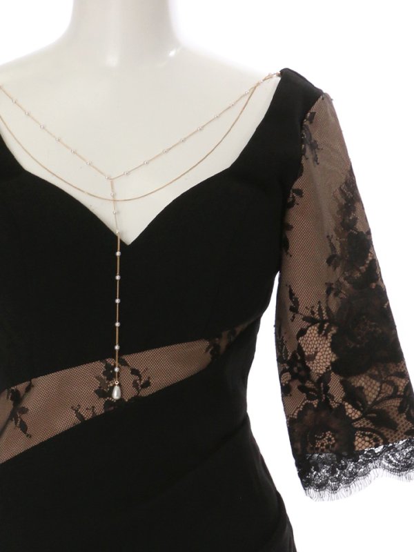 画像17: SALE!フェイクレーススリットドレス/カットワークレース/ドレープ/谷間魅せ/キャバドレス/ミニドレス【XS-XLサイズ/2カラー】[OF03]【YN】dz