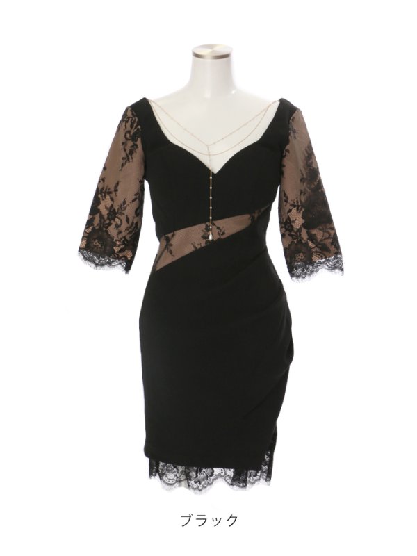 画像15: SALE!フェイクレーススリットドレス/カットワークレース/ドレープ/谷間魅せ/キャバドレス/ミニドレス【XS-XLサイズ/2カラー】[OF03]【YN】dz