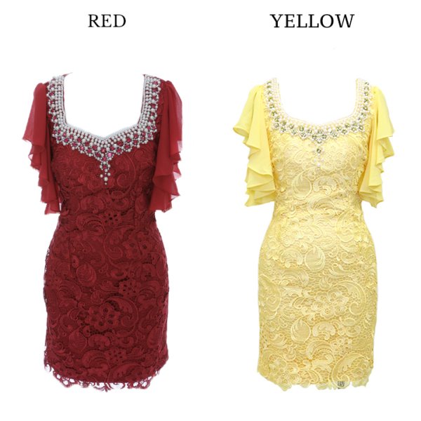 画像18: 値下げ！【XS-XXLサイズ/9カラー】きらめきビジュー＆パールの贅沢な輝き♪ 華の総レースで上品なオーラを放ちます☆フロントレースサテンミニパーティードレス[OF01A]【SB】