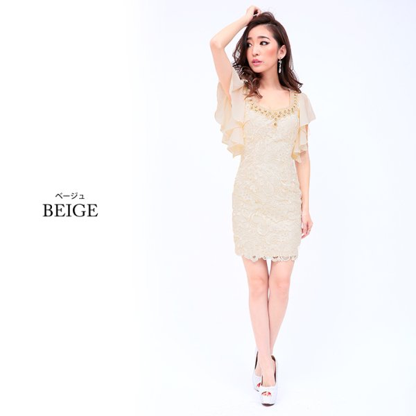 画像7: 値下げ！【XS-XXLサイズ/9カラー】きらめきビジュー＆パールの贅沢な輝き♪ 華の総レースで上品なオーラを放ちます☆フロントレースサテンミニパーティードレス[OF01A]【SB】