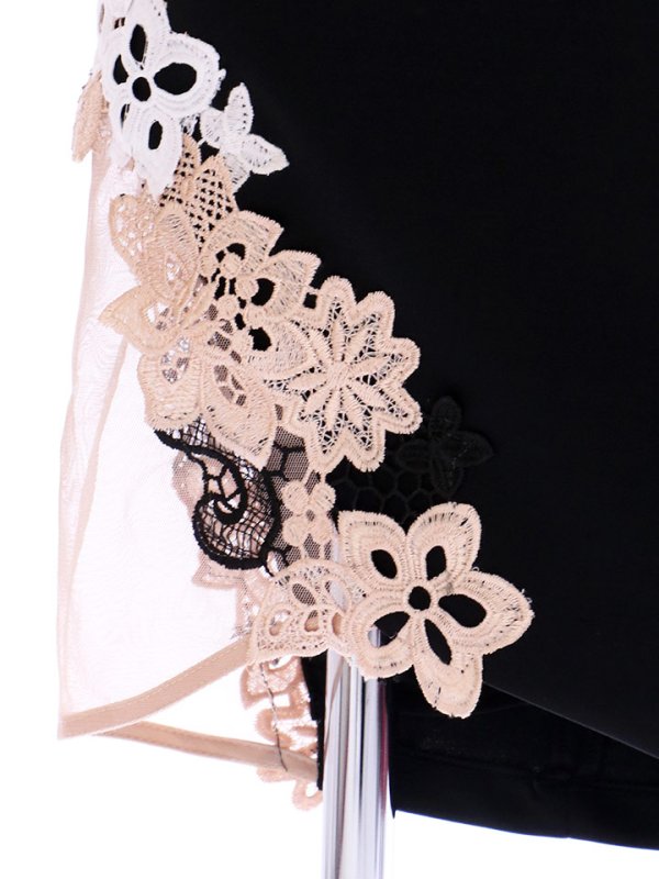 画像10: SALE!マーベラスブラックフロントオープンドレス/エンブロイダリーレース/シアー切り替え/デコルテ見せ/キャバドレス/ミニドレス【S-Mサイズ/1カラー】[OF03-U]