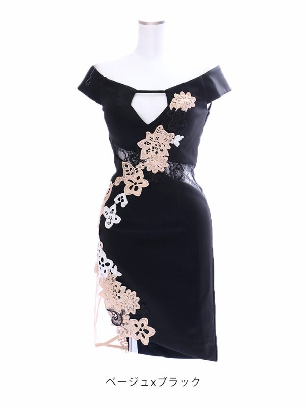 画像7: SALE!マーベラスブラックフロントオープンドレス/エンブロイダリーレース/シアー切り替え/デコルテ見せ/キャバドレス/ミニドレス【S-Mサイズ/1カラー】[OF03-U]