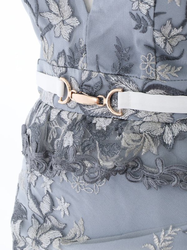 画像14: フラワー刺繍胸元シアーレースドレス/透け/谷間見せ/フリル/ベルト/キャバドレス/ミニドレス【XS-XLサイズ/1カラー】[OF03-U] 【YN】