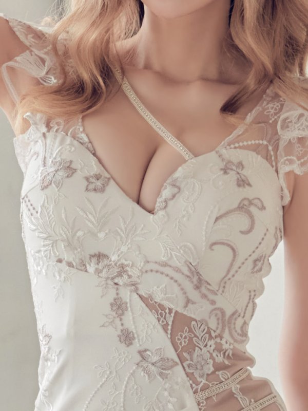 画像11: フラワー刺繍フェイクレースドレス/透け/フリル/ビジュー/谷間見せ/キャバドレス/ミニドレス【XS-XLサイズ/3カラー】[HC02-X]【YN】