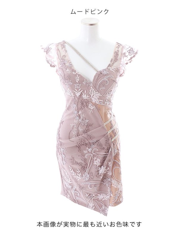 画像23: フラワー刺繍フェイクレースドレス/透け/フリル/ビジュー/谷間見せ/キャバドレス/ミニドレス【XS-XLサイズ/3カラー】[HC02-X]【YN】