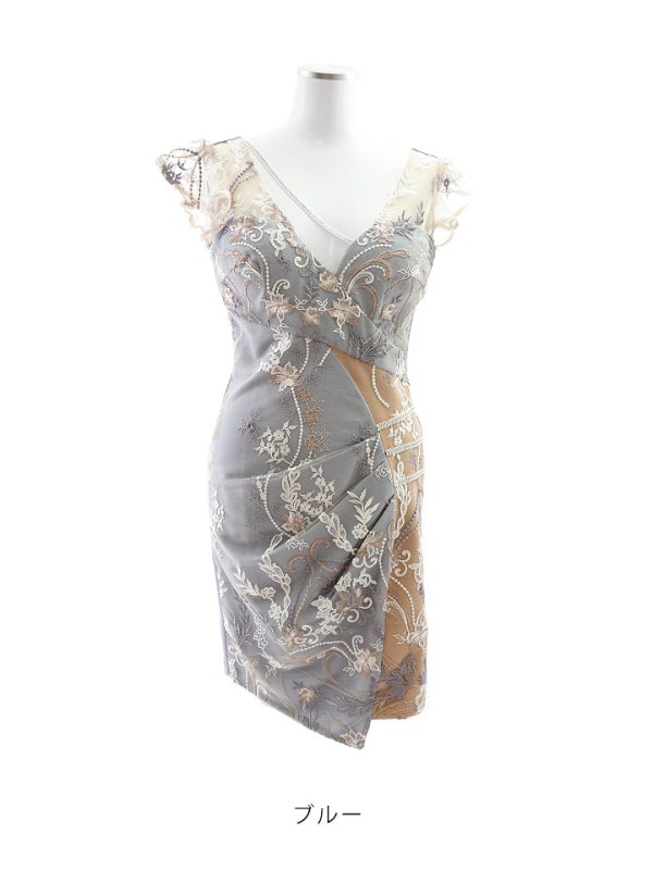 画像25: フラワー刺繍フェイクレースドレス/透け/フリル/ビジュー/谷間見せ/キャバドレス/ミニドレス【XS-XLサイズ/3カラー】[HC02-X]【YN】