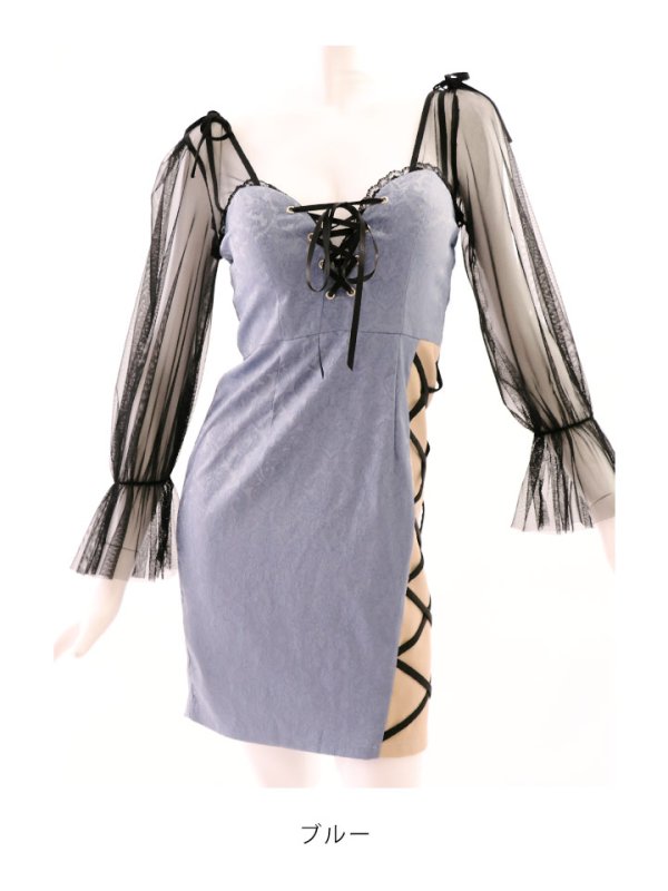 画像10: サイドシアーレイヤードドレス/シアー/谷間見せ/タイト/キャバドレス/ミニドレス【S-Lサイズ/2カラー】[OF03-U]【YN】dzj