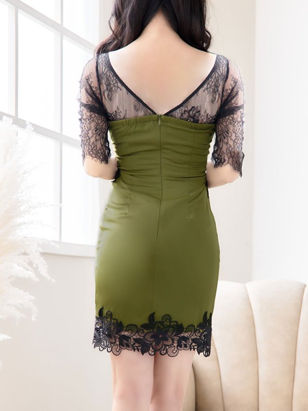 画像10: 再入荷！選べる袖ドレス/花柄刺繍スピンドルスリットドレス /透け /谷間見せ /ミニドレス /キャバドレス【XS-XLサイズ/3タイプ】[OF03-U] 【YN】dz