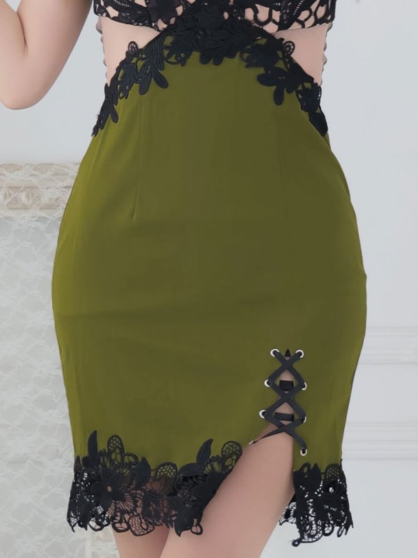 画像9: 選べる袖ドレス/花柄刺繍スピンドルスリットドレス /透け /谷間見せ /ミニドレス /キャバドレス【XS-XLサイズ/3タイプ】[OF03-U] 【YN】dz