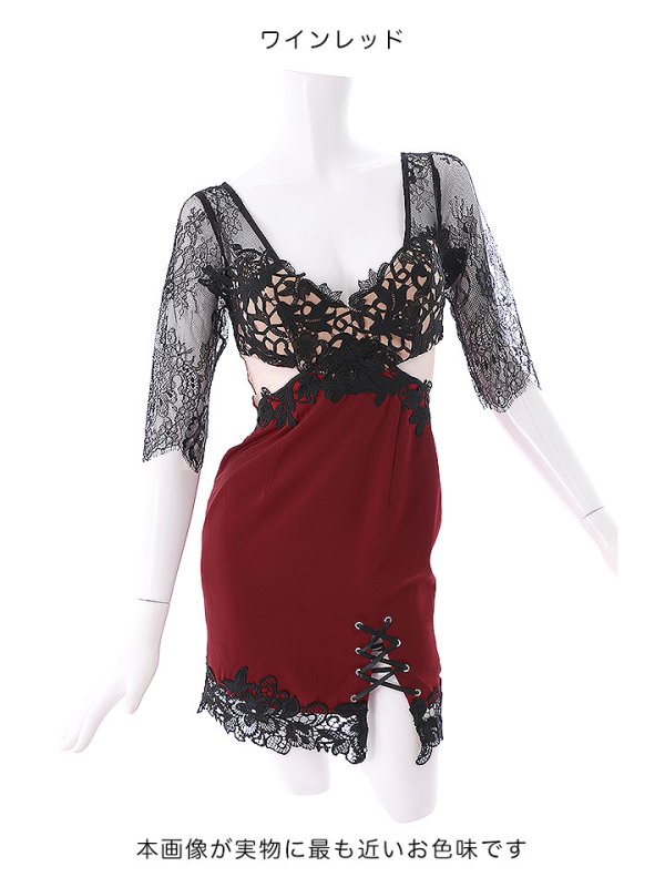 画像16: 選べる袖ドレス/花柄刺繍スピンドルスリットドレス /透け /谷間見せ /ミニドレス /キャバドレス【XS-XLサイズ/3タイプ】[OF03-U] 【YN】dz