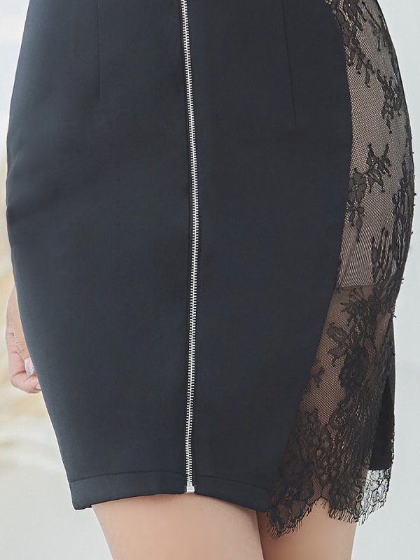 画像6: フェイクレーススリットドレス/レースレイヤード/カットワークレース/タイト/谷間魅せ/キャバドレス/ミニドレス【S-Lサイズ/2カラー】[OF03-X]