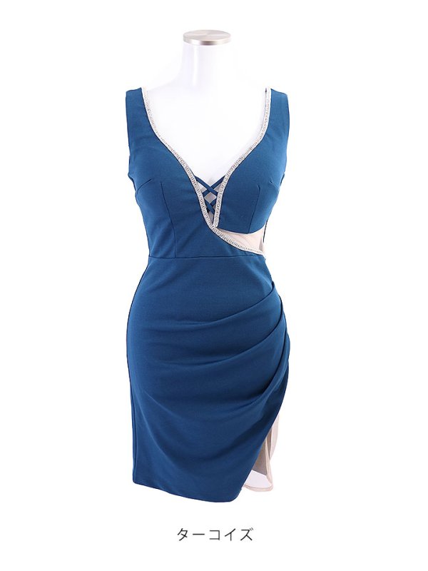 画像13: ビジューラインシアーカットドレス/透け/スピンドル/谷間見せ/ミニドレス/キャバドレス【S-Mサイズ/2カラー】[OF03-X] 【YN】