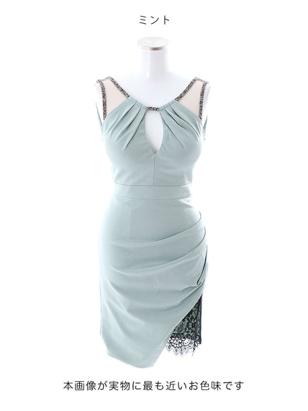 画像19: SALE!ビジュー/スリットレース/タイト/谷間見せ/透け/背中見せ/ノースリーブ/ミニドレス/ キャバドレス【S-Mサイズ/7カラー】[OF03-X] 【YN】dzw