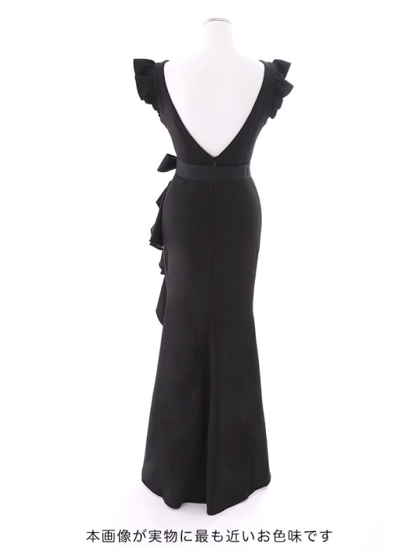 画像4: SALE!ワンカラービジューフリルドレープロングドレス/リボン/ビジュー/フリル/ドレープ/ストレッチ/無地/谷間見せ/背中見せ/タイト/ロングドレス/キャバドレス【S-Lサイズ/1カラー】[OF03]【YN】dz