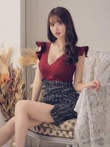 SALE!再入荷！ツイード/フリル/バイカラー/胸元見せ/タイトスカート/ビジュー/キャバドレス/ミニドレス【S-Lサイズ/1カラー】[OF03-U] 【YN】