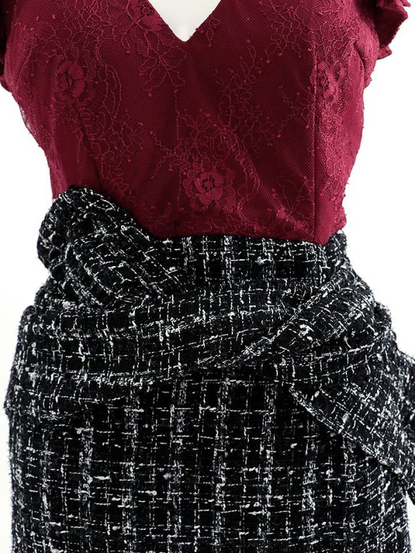 画像13: SALE!ツイード/フリル/バイカラー/胸元見せ/タイトスカート/ビジュー/キャバドレス/ミニドレス【S-Lサイズ/1カラー】[OF03-U] 【YN】dzw