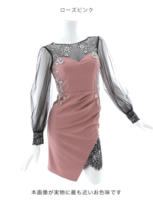 画像22: SALE!【選べるスカート丈ドレス】ビジュー刺繍ドレス/レース/チュール/スパンコール/透け/谷間見せ/キャバドレス/ミニドレス/ゴージャス【S-Lサイズ/2タイプ】[OF03-X] 【YN】dzw