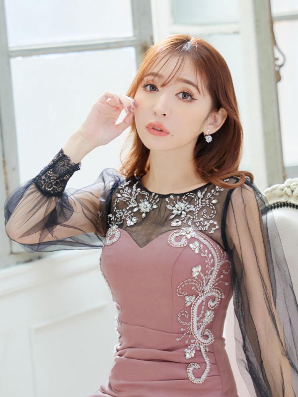 画像16: SALE!【選べるスカート丈ドレス】ビジュー刺繍ドレス/レース/チュール/スパンコール/透け/谷間見せ/キャバドレス/ミニドレス/ゴージャス【S-Lサイズ/2タイプ】[OF03-X] 【YN】dzw