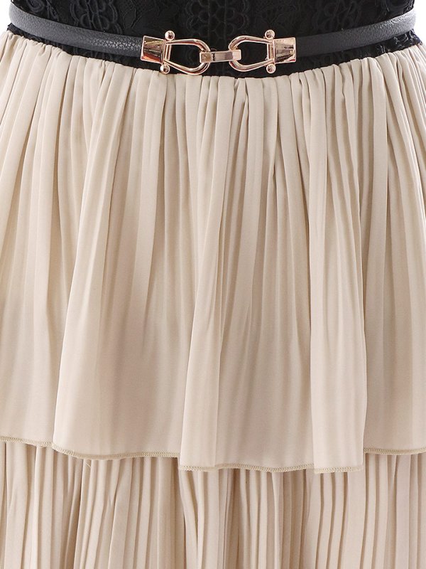 画像31: SALE!再入荷！バイカラーティアードワンピースドレス/レース/リボン/プリーツ/フレアー/ワンピース/ベルト/無地/胸元隠し/背中隠し/ミディアム丈/キャバドレス/パッド無し/【M-XLサイズ/1カラー】[OF03-X] 【YN】dz