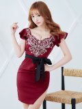 再入荷!ビジューフリルスリーブドレス/ワンカラー/無地/リボン/シアースリット/谷間見せ/背中見せ/ビジュー/ ミニドレス/ キャバドレス【S-Lサイズ/1カラー】[OF03-X] 【YN】dz