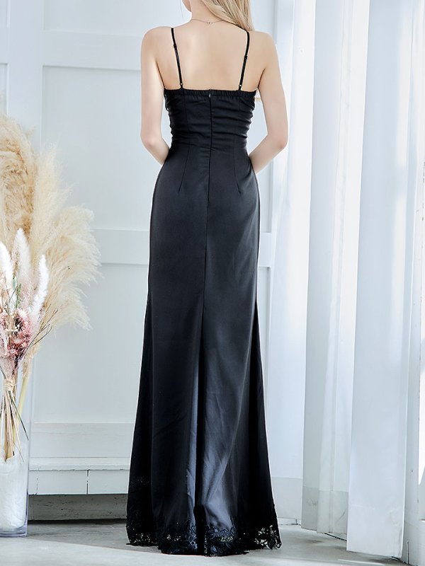 画像8: 花柄刺繍スピンドルスリットロングドレス /キャミソール/ノースリーブ/刺繍/透け/谷間見せ/タイト/ロングドレス /キャバドレス【S-Mサイズ/3カラー】[HC02] dzw