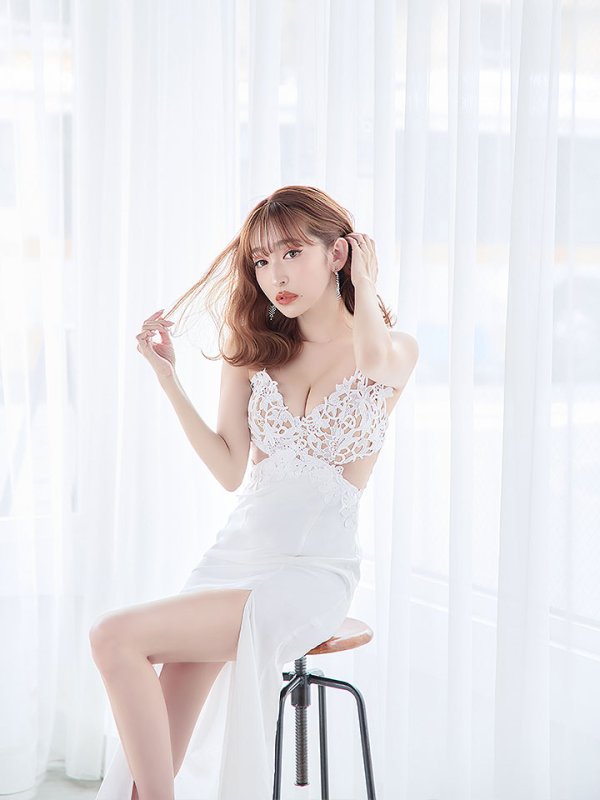 画像12: 花柄刺繍スピンドルスリットロングドレス /キャミソール/ノースリーブ/刺繍/透け/谷間見せ/タイト/ロングドレス /キャバドレス【S-Mサイズ/4カラー】[HC02] dzw