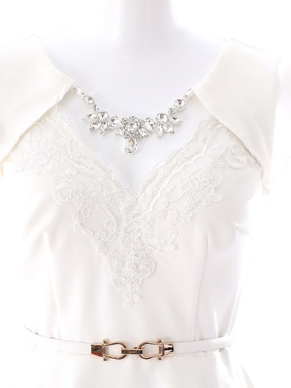 画像15: SALE!ホワイトレースフレアードレス/レース/ビジュー/ベルト/無地/ワンカラー/谷間見せ/フレアー/ミニドレス/キャバドレス【S-Lサイズ/1カラー】[OF03-X] 【YN】dz