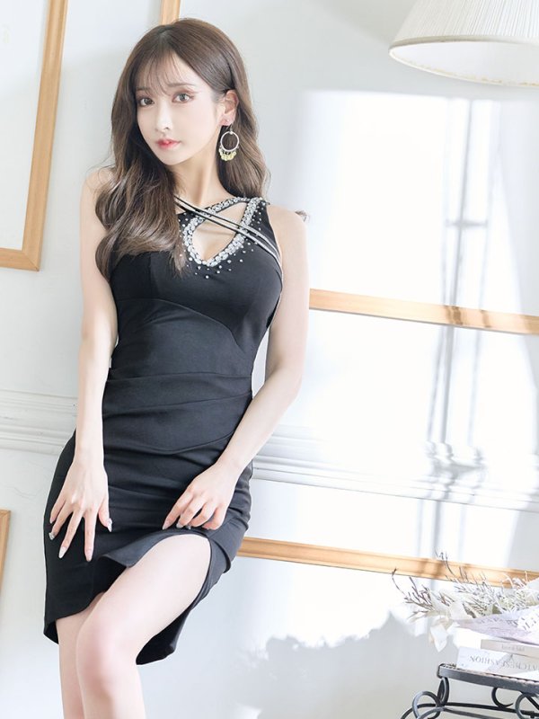 画像10: ワンショルダーデコルテビジュードレス/ワンカラー/ストレッチ/ノースリーブ/谷間魅せ/タイト/ミニドレス/キャバドレス【S-Mサイズ/5カラー】[OF03] 【YN】dzw