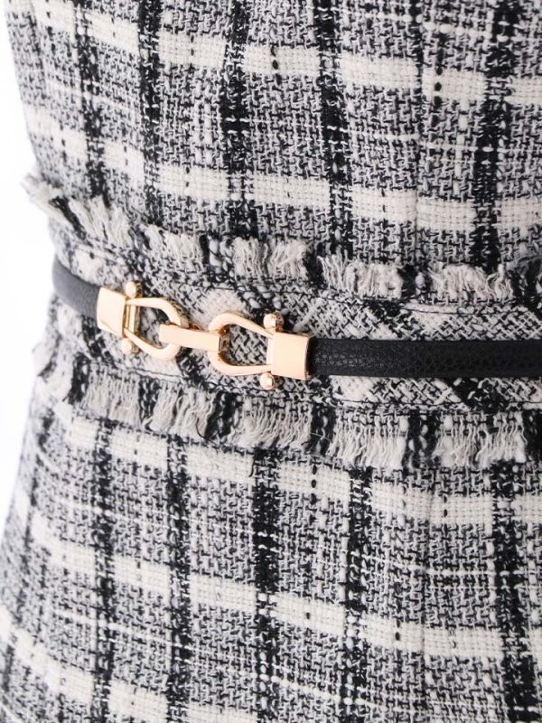 画像36: SALE!チェック柄ツイードミニドレス/黒ベルト/ビジュー/ツイード/タイトスカート/胸元隠し/背中隠し/キャバドレス/パッド無し/ワンピース/ミニドレス【S-XLサイズ/1カラー】[OF03-X] 【YN】dzc