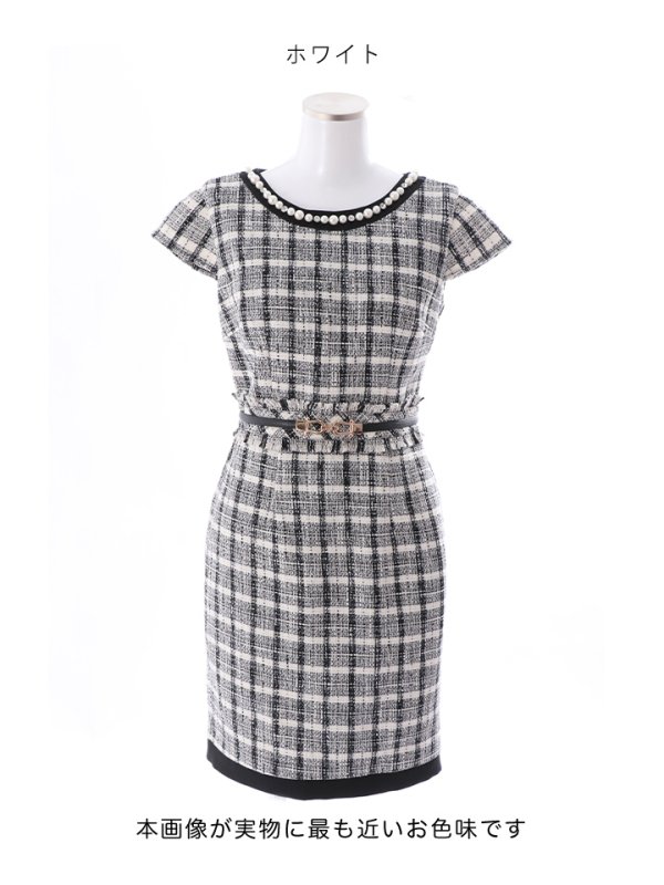 画像32: SALE!チェック柄ツイードミニドレス/黒ベルト/ビジュー/ツイード/タイトスカート/胸元隠し/背中隠し/キャバドレス/パッド無し/ワンピース/ミニドレス【S-XLサイズ/1カラー】[OF03-X] 【YN】dzc