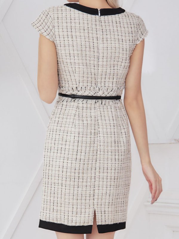 画像9: SALE!チェック柄ツイードミニドレス/黒ベルト/ビジュー/ツイード/タイトスカート/胸元隠し/背中隠し/キャバドレス/パッド無し/ワンピース/ミニドレス【S-XLサイズ/1カラー】[OF03-X] 【YN】dzc