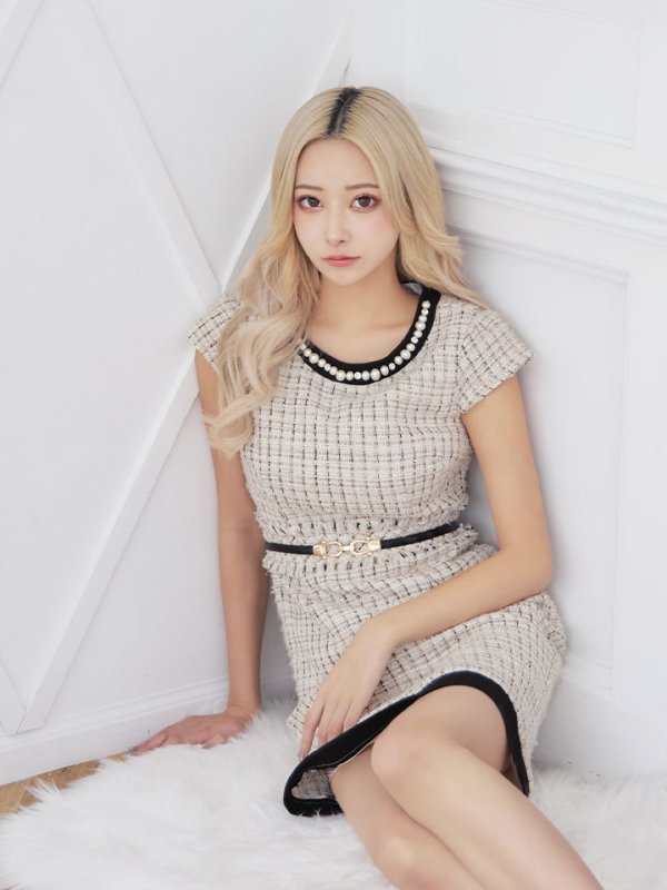 画像16: SALE!チェック柄ツイードミニドレス/黒ベルト/ビジュー/ツイード/タイトスカート/胸元隠し/背中隠し/キャバドレス/パッド無し/ワンピース/ミニドレス【S-XLサイズ/1カラー】[OF03-X] 【YN】dzc