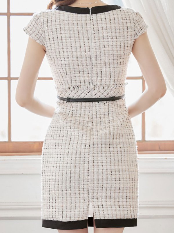 画像8: SALE!チェック柄ツイードミニドレス/黒ベルト/ビジュー/ツイード/タイトスカート/胸元隠し/背中隠し/キャバドレス/パッド無し/ワンピース/ミニドレス【S-XLサイズ/2カラー】[OF03-X] 【YN】dzc