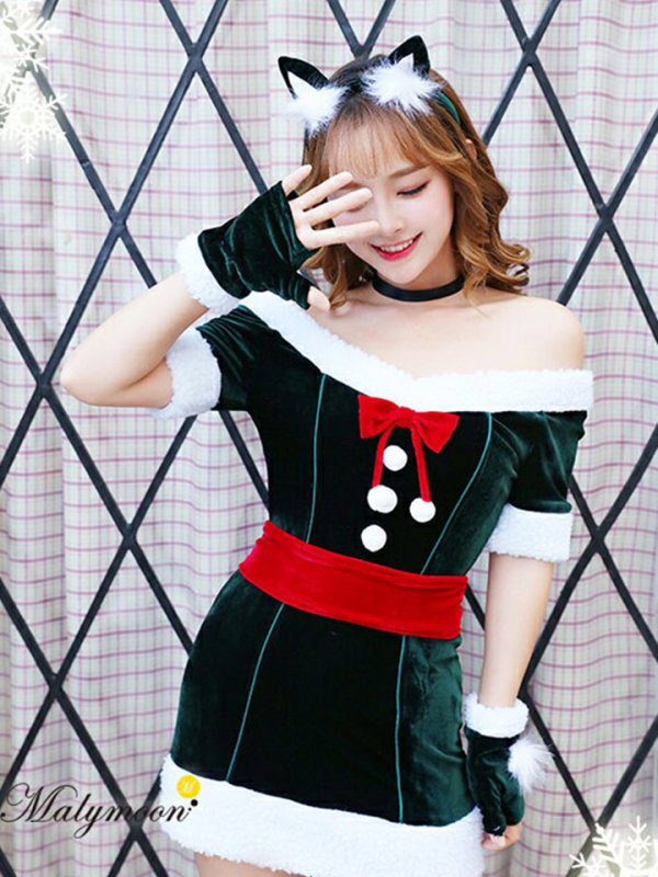 画像1: 【即日発送】【クリスマスコスプレ7点セット】【Malymoon/マリームーン】キャットサンタコスプレ【フリーサイズ/1カラー】[YMT]