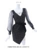 画像14: SALE!ブラックツイードチュールスリーブドレス/チェック柄/レース/リボンベルト/ビジュー/タイト/透け/谷間見せ/キャバドレス/ミニドレス【S-XLサイズ/4カラー】[OF03-X] 【YN】dz (14)
