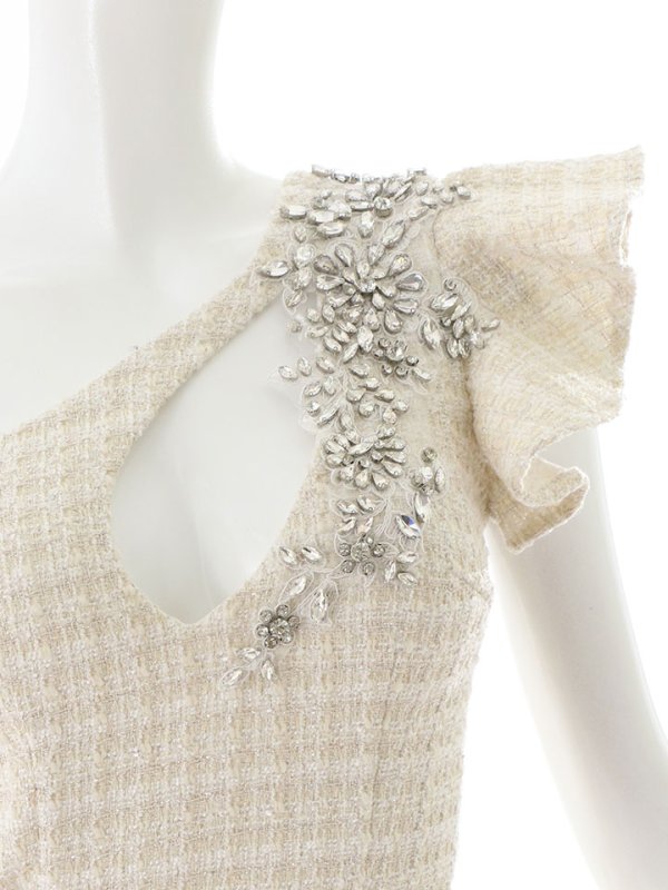 画像26: SALE!再入荷!ワンショルダーデコルテ刺繍ドレス/ツイード/フェイクスリット/谷間魅せ/ミニドレス/キャバドレス【S-Lサイズ/2カラー】[OF03-X] 【YN】