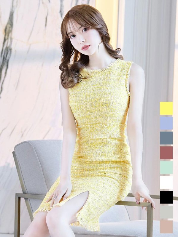 画像4: SALE!ノースリーブツイードドレス/スリット/胸元隠し/背中隠し/ミニドレス/キャバドレス/ワンピース【S-Lサイズ/9カラー】[OF03] 【YN】