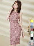 ノースリーブツイードドレス/スリット/胸元隠し/背中隠し/ミニドレス/キャバドレス/ワンピース【S-Lサイズ/9カラー】[OF03-X] 【YN】dzw