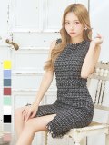 ノースリーブツイードドレス/スリット/胸元隠し/背中隠し/ミニドレス/キャバドレス/ワンピース【S-Lサイズ/9カラー】[OF08-X] 【YN】dzw